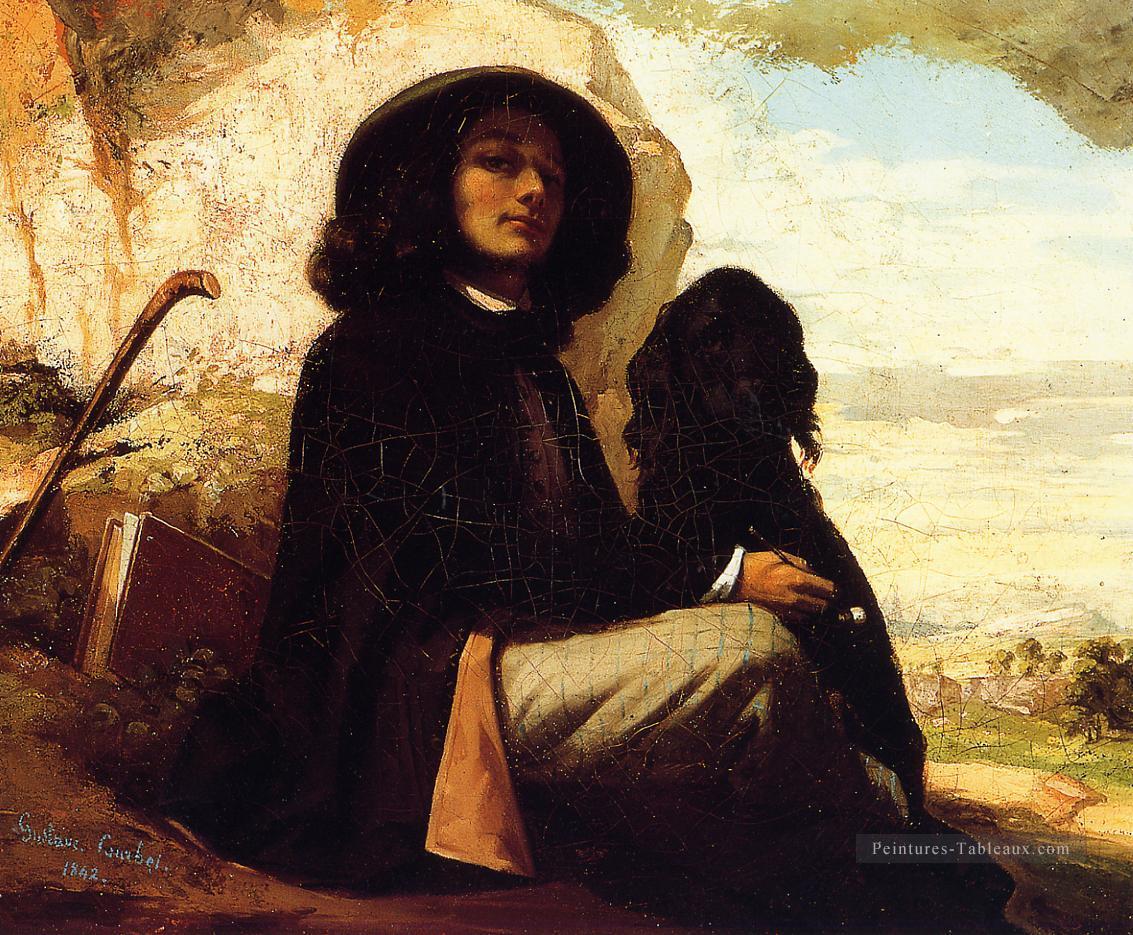 Autoportrait avec un réalisme de chien noir réalisme peintre Gustave Courbet Peintures à l'huile